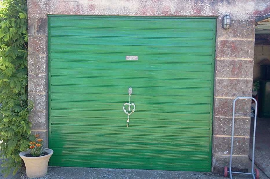 Garage door painted green