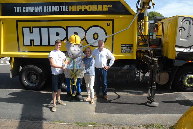 1 Millionth HIPPO collection with family, Harry the HIPPO mascot and Managing Director Gareth Lloyd-Jones