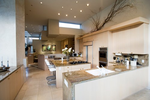 kitchen designed with marble work surfaces