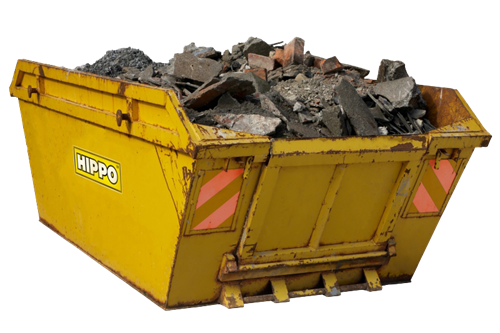 skip loaded with rubble