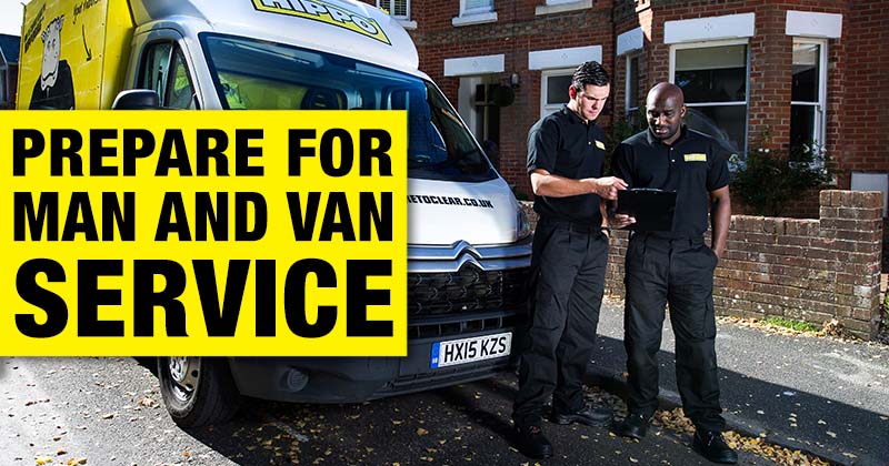 Man and van team parked outside a terraced house