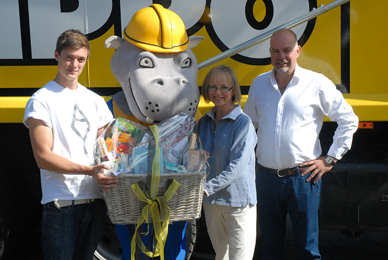 1 Millionth HIPPO collection with family, Harry the HIPPO mascot and Managing Director Gareth Lloyd-Jones