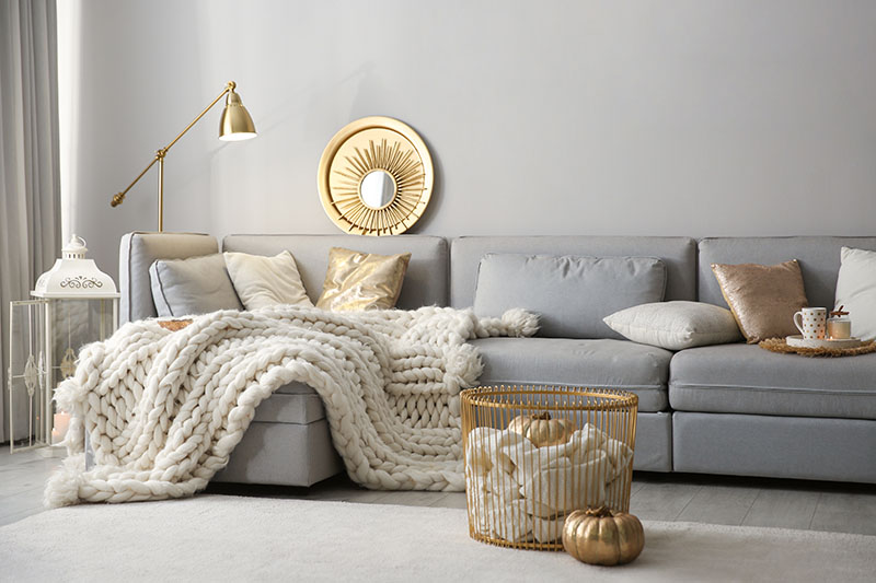 Cozy living room with sofa and cushions