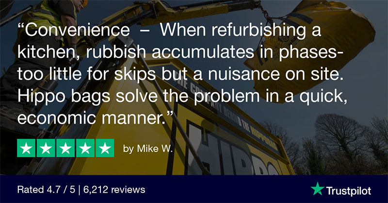 A customer review about using HIPPOBAG for kitchen project waste removal