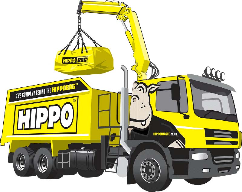 Animated picture of a HIPPO lorry lifting a HIPPOBAG