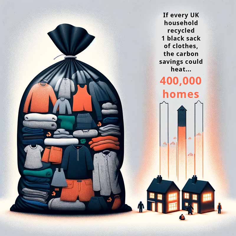 Illustration showing a large black bin bag next to heated houses