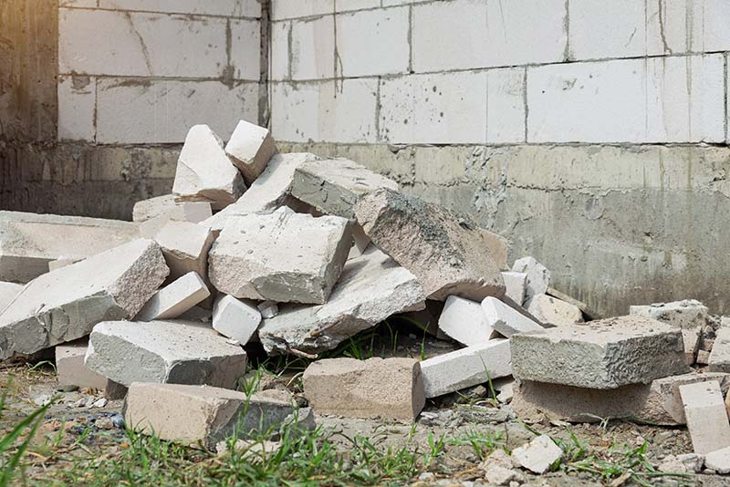 Concrete blocks waste pile