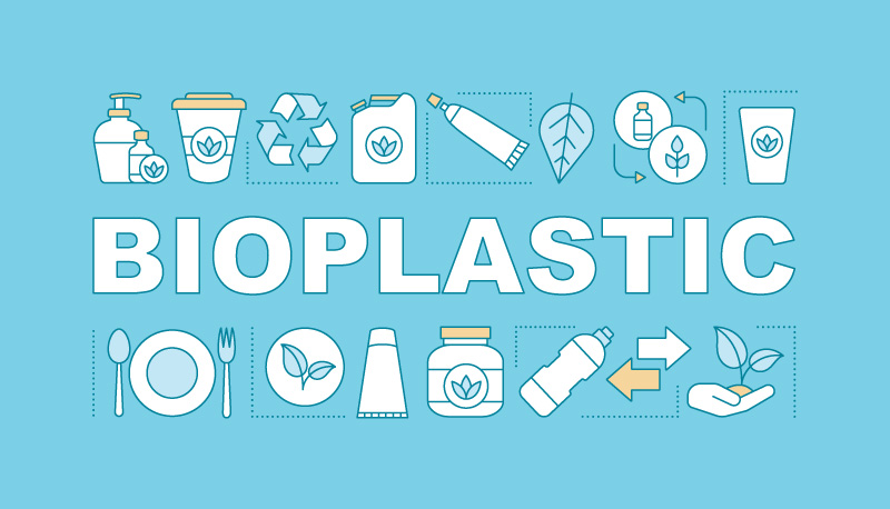 Illustration of items that can be made with bioplastics, an alternative to plastic