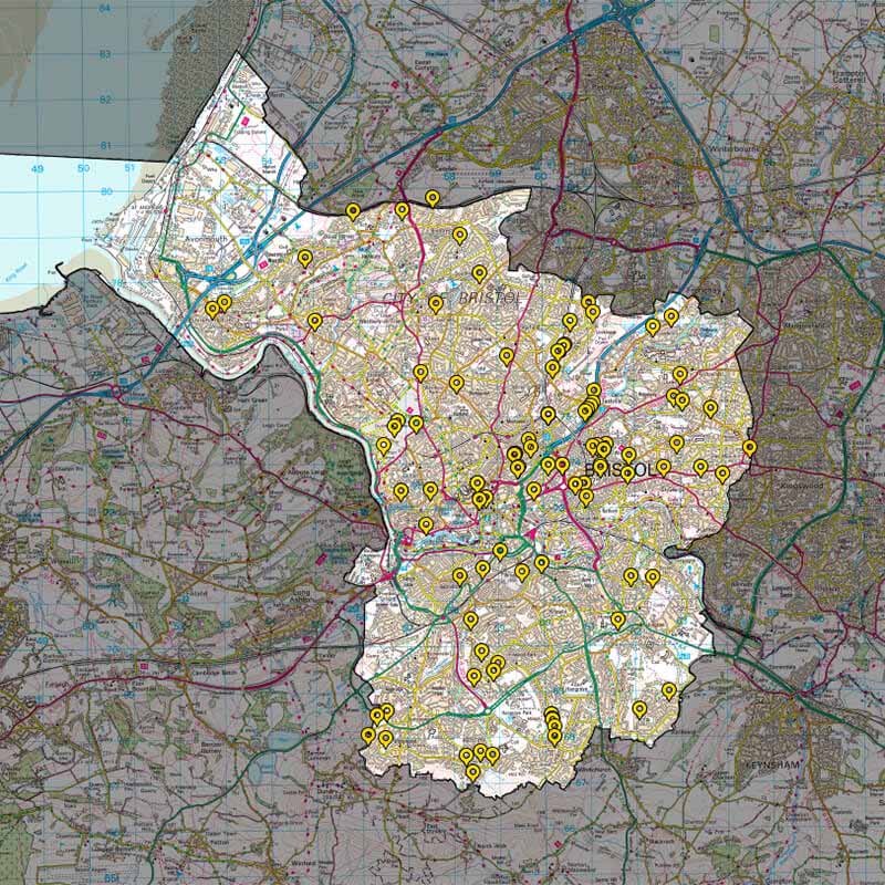 Bristol, UK fixmystreet map showing fly-tipping reports