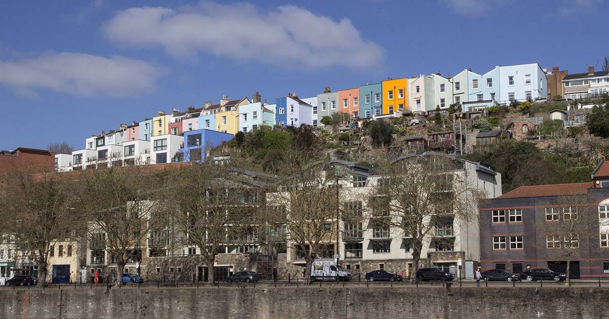 Colourful terraced housing at Cliftonwood, Bristol