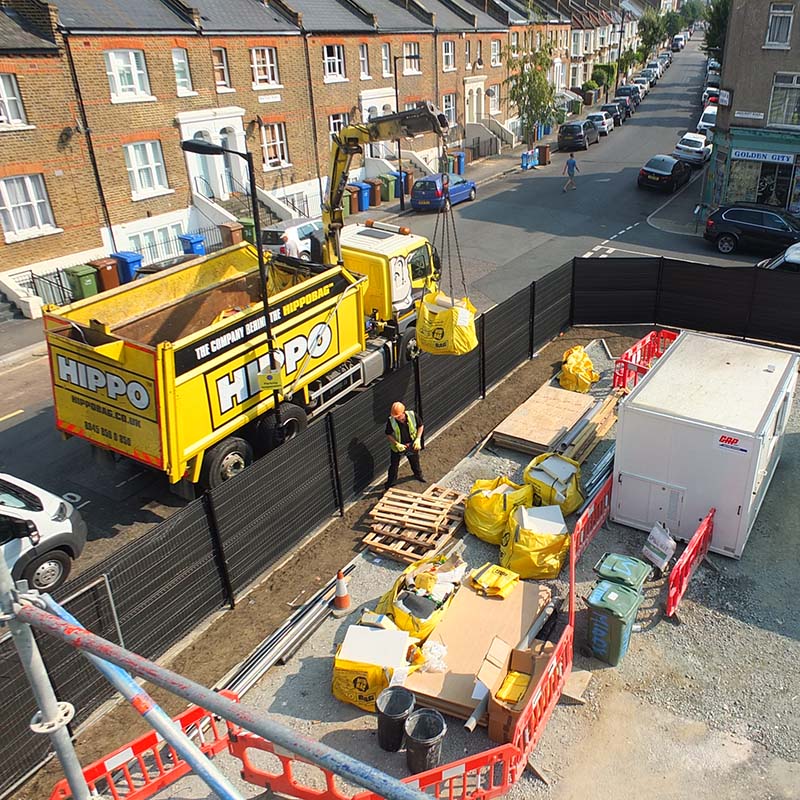Commercial waste on-site collection at a construction building site