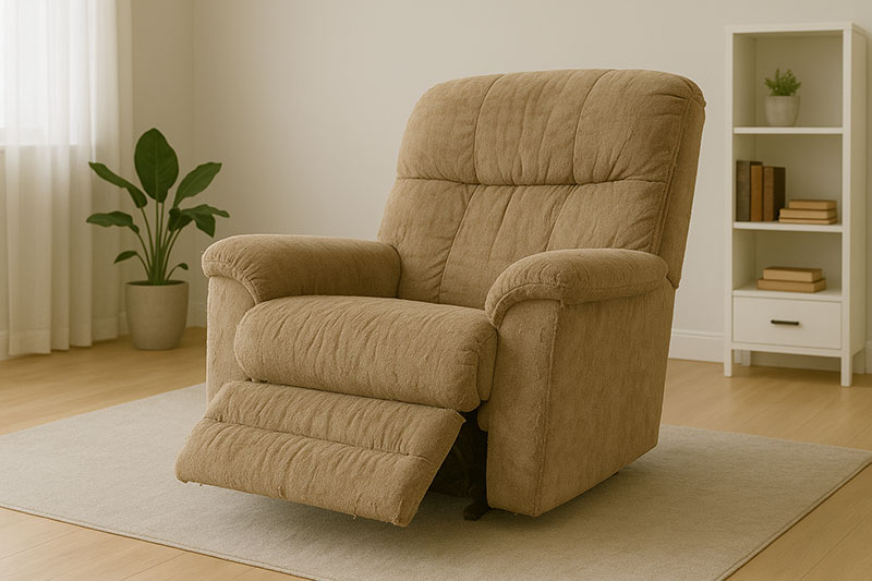 An old recliner armchair in a minimalist modern living room