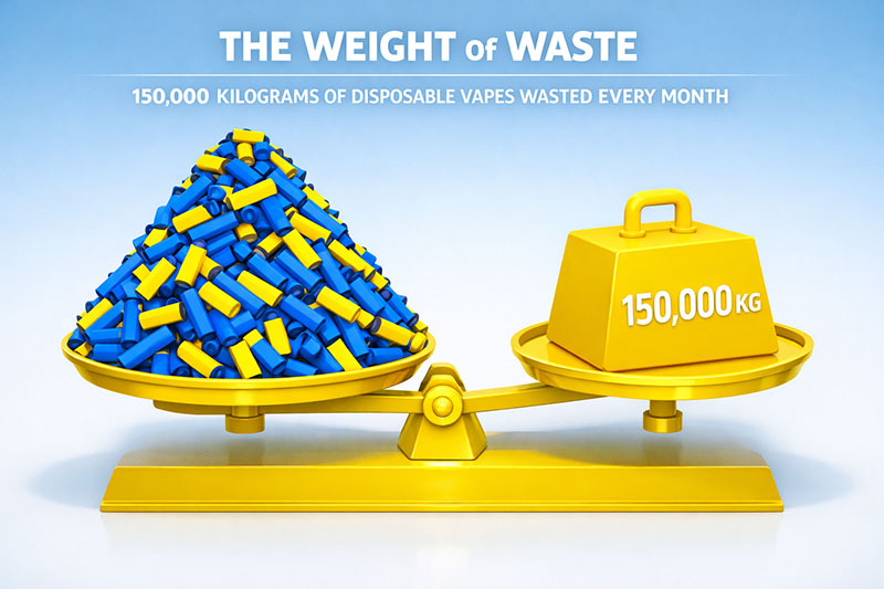 Infographic showing the massive scale of weekly vape waste in the United Kingdom