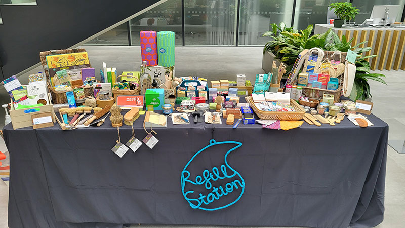 Refill Station market stall table with zero waste products